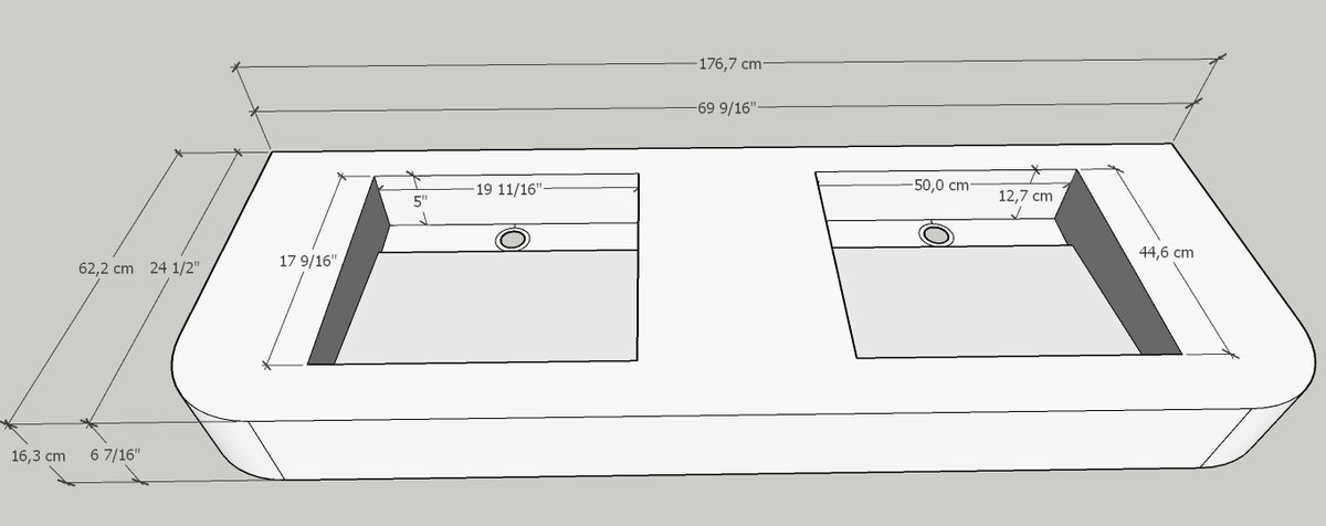 Handcrafted Travertine Look Porcelain Double Sink: Custom Vanity Top (ES-100)