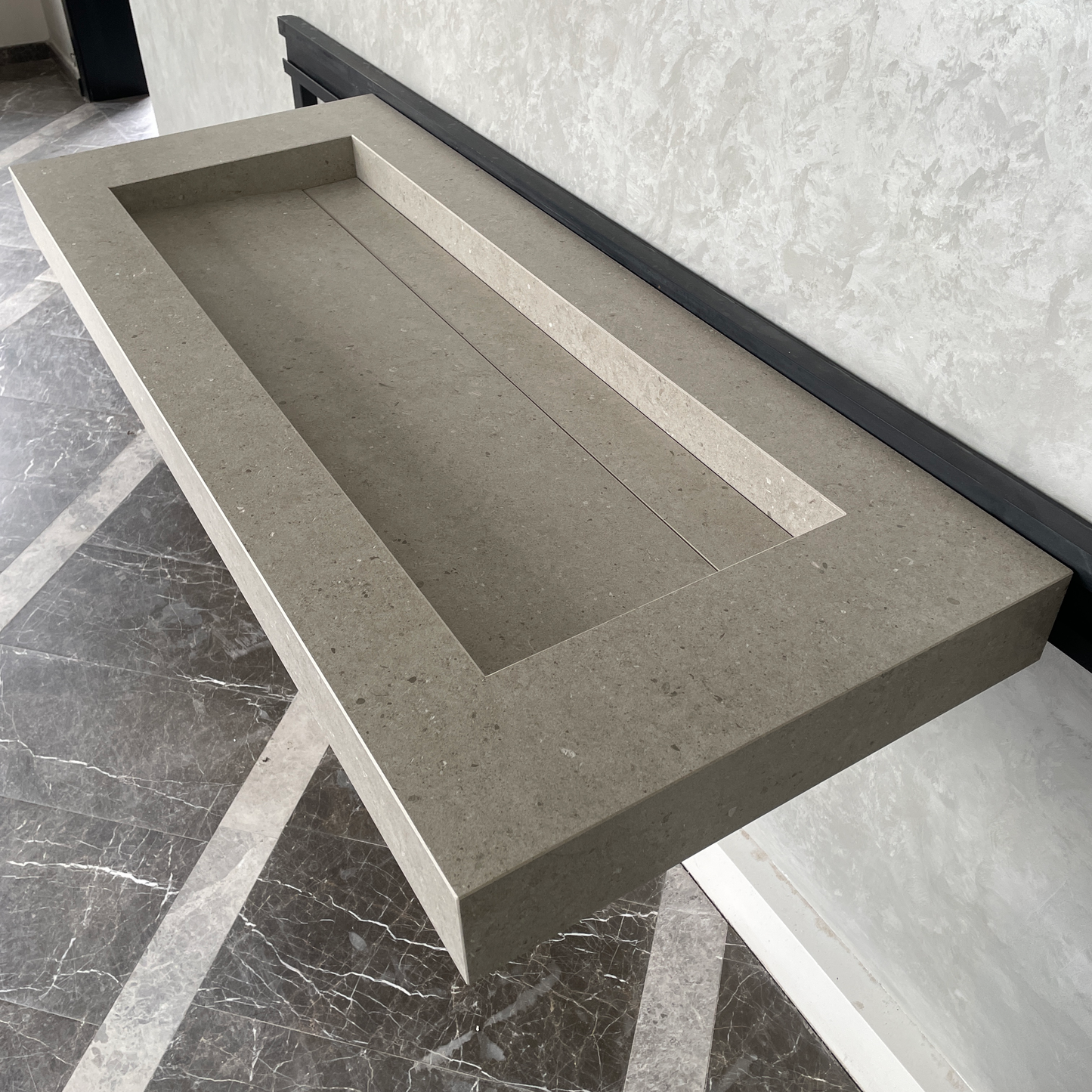 Handmade Argento Strata Naturale Porcelain Sink: Marble Look, Custom Bathroom Vanity (ES-061)