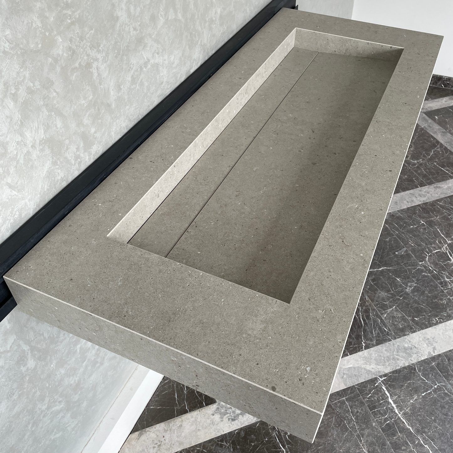 Handmade Argento Strata Naturale Porcelain Sink: Marble Look, Custom Bathroom Vanity (ES-061)