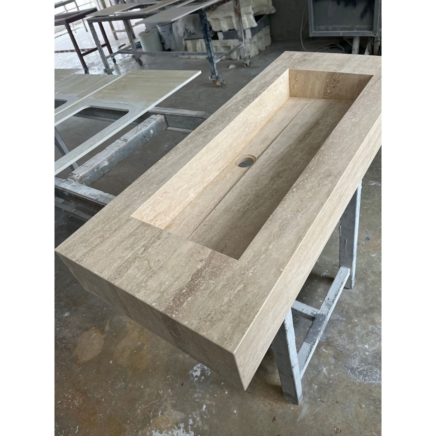 HANDCRAFTED CUSTOM TRAVERTINE TROUGH SINK (TR-061)