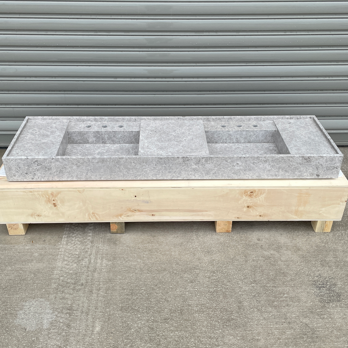 Handmade Tundra Grey Marble Double Sink: Custom Vanity Top (NS-136)