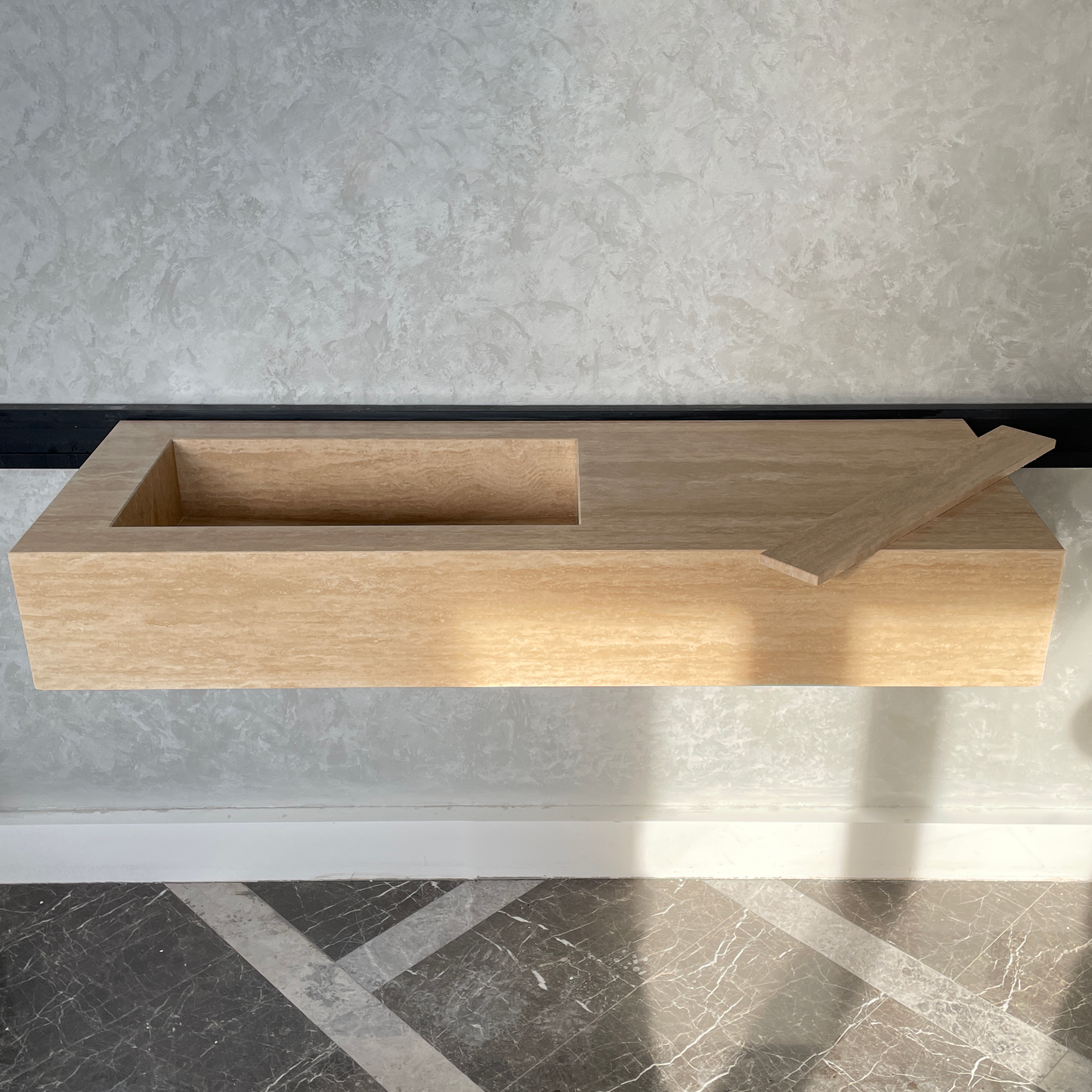 Handmade Vein Cut Travertine Sink: Custom Beige Bathroom Vanity (TR-082)