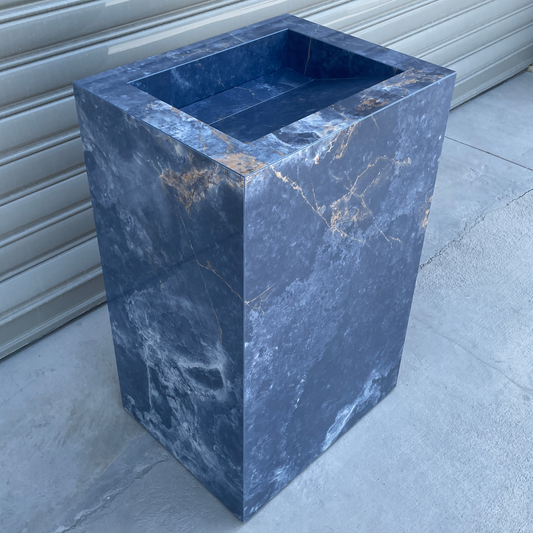 Handcrafted Ocean Blue Porcelain Pedestal Sink: Marble Look Bathroom Vanity (ES-092)