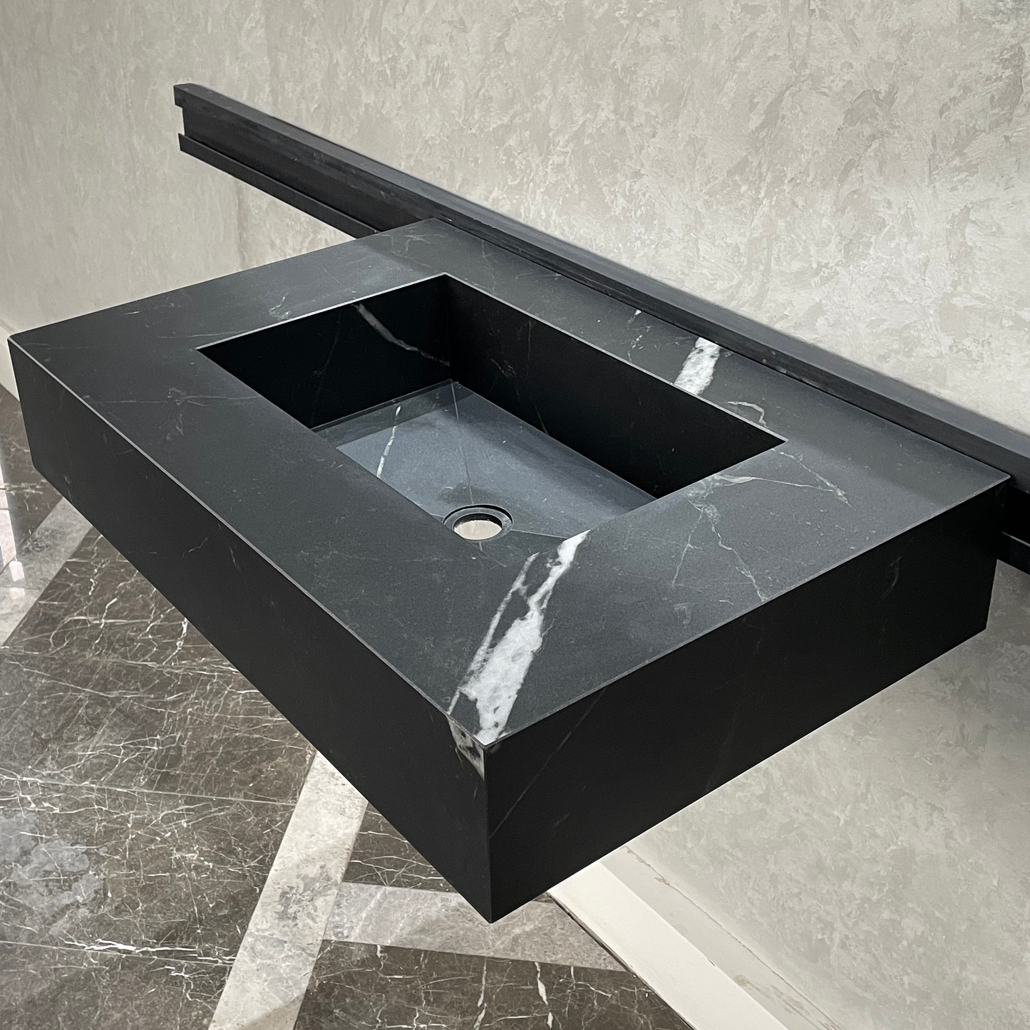 Handmade Lamar Marquina Porcelain Sink: Customizable Modern Bathroom Basin (ES-052)