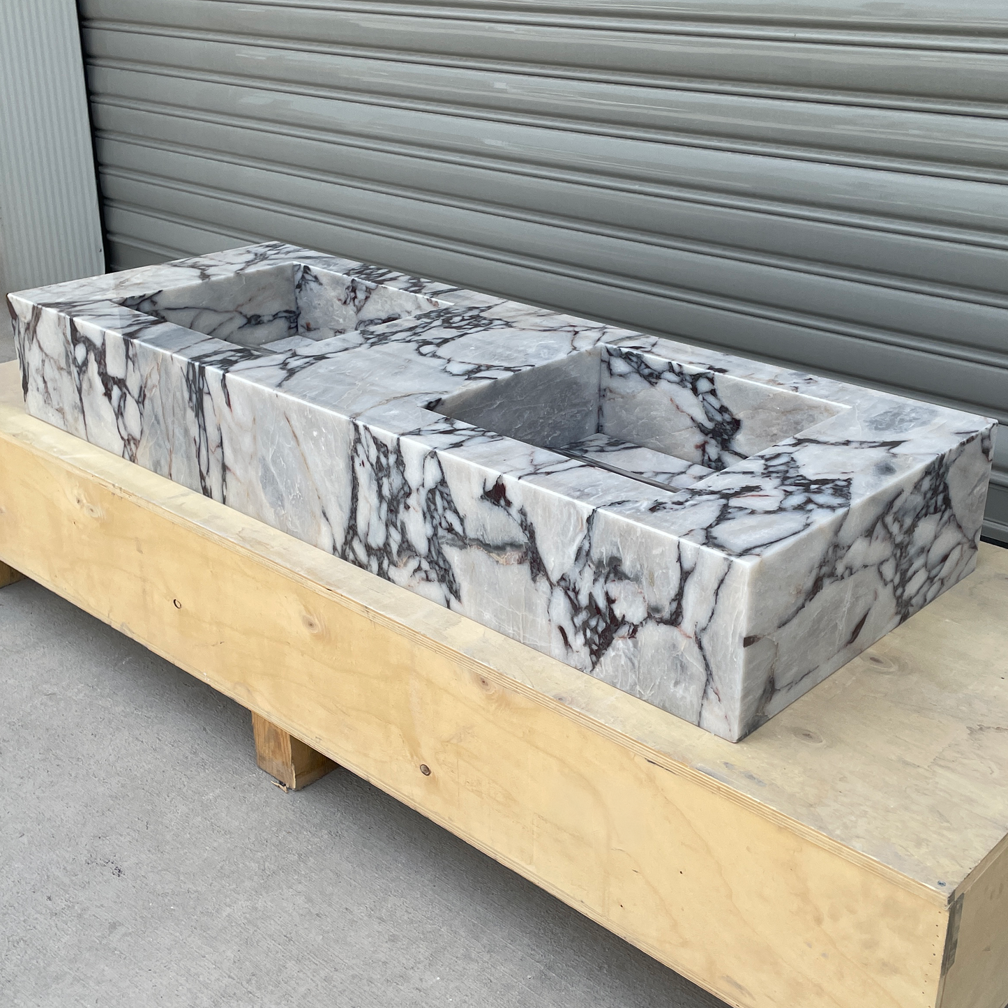 Handcrafted Calacatta Viola Marble Double Sink: Custom Bathroom Vanity (NS-150)