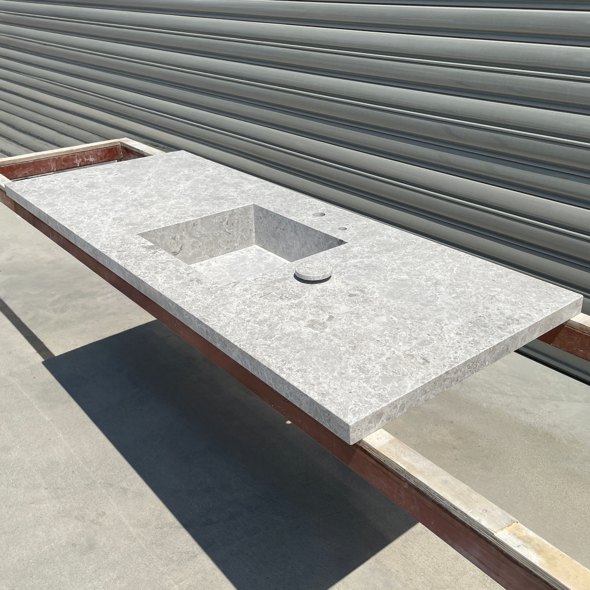 Handcrafted Tundra Grey Marble Sink: Custom Bathroom Vanity (NS-099)