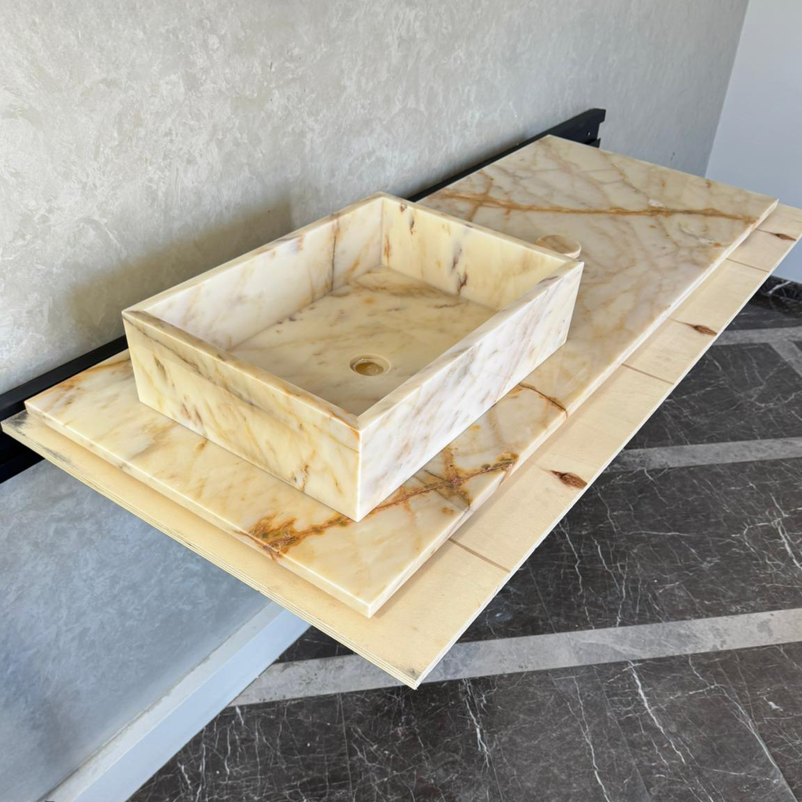 Custom Calacatta Gold Marble Sink – Handmade Natural Stone Bathroom Basin, Luxury Goldish Marble Vanity Top, Countertop and Sink