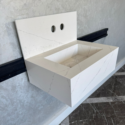 Custom Quartz Bathroom Sink – Handmade Quartz Vessel Sink, Integrated Quartz Countertop Sink, Modern Quartz Vanity Sink