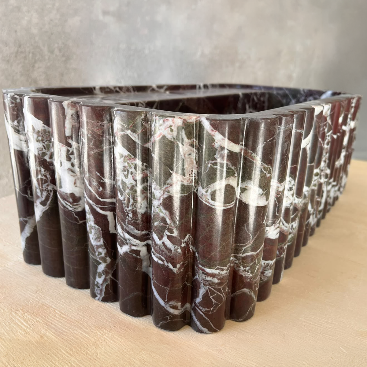 Hand Carved Custom Fluted Rosso Levanto Marble Sink (NS-030)
