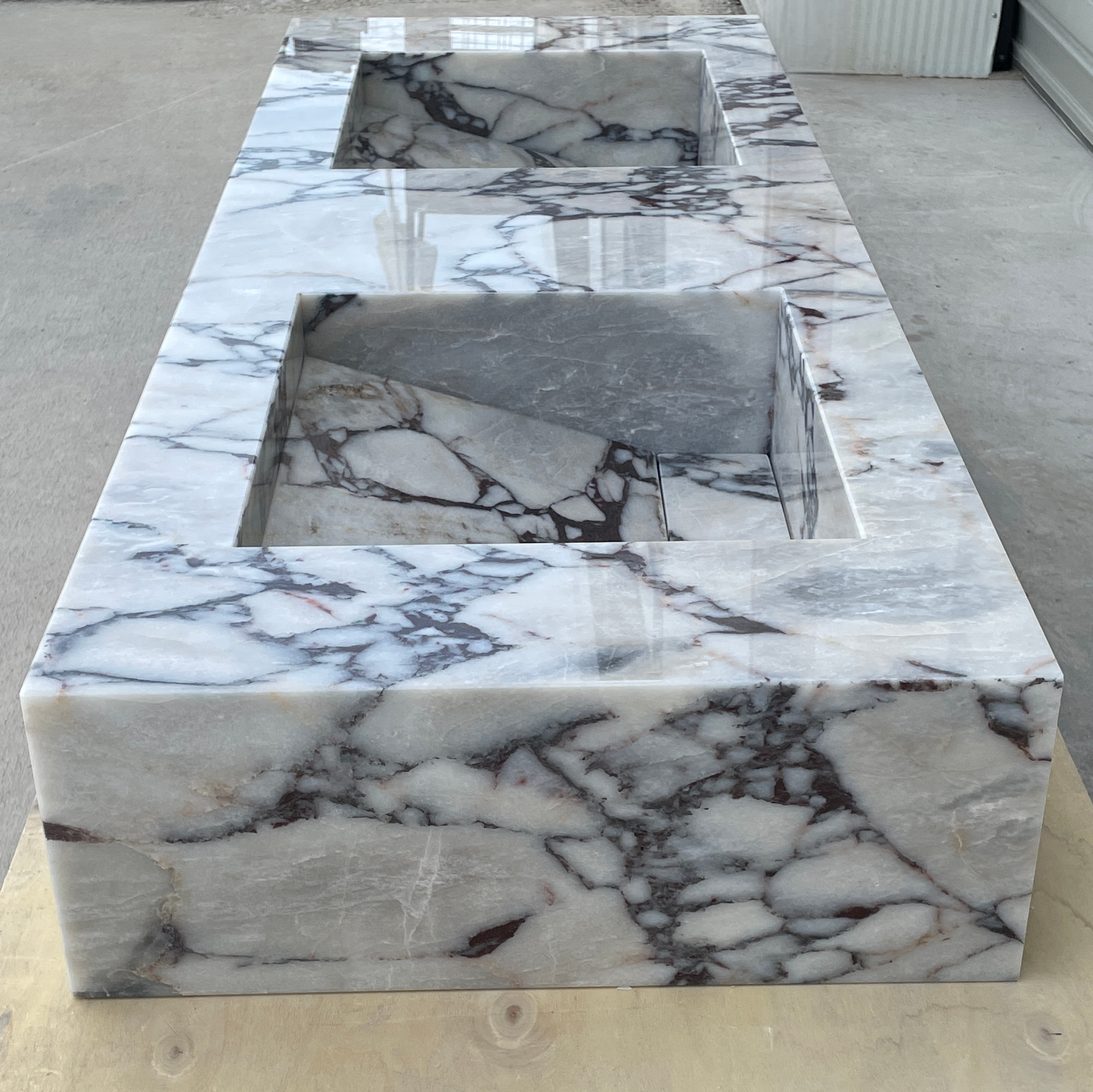 Handcrafted Calacatta Viola Marble Double Sink: Custom Bathroom Vanity (NS-150)