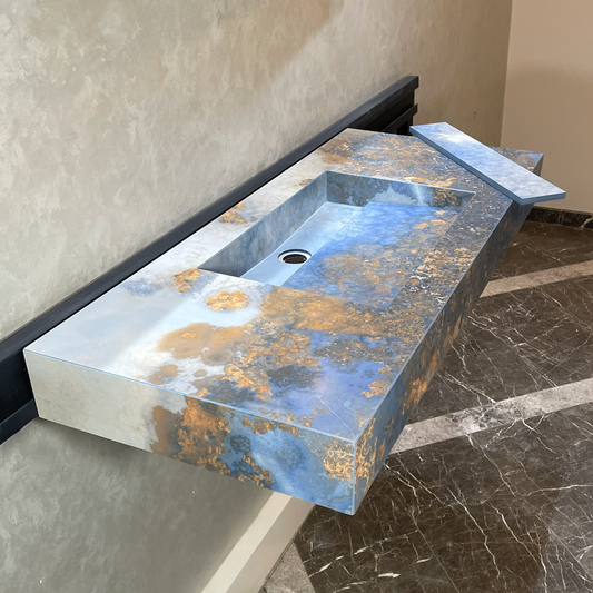 Handmade Thunderstorm Porcelain Sink: Marble Look, Custom Bathroom Vanity (ES-39)