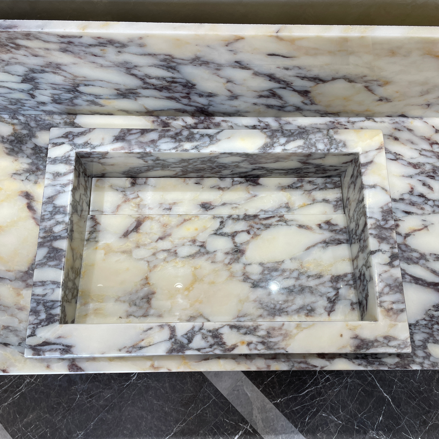 Handcrafted Calacatta Viola Marble Sink With Backsplash: Custom Bathroom Vanity (NS-129)