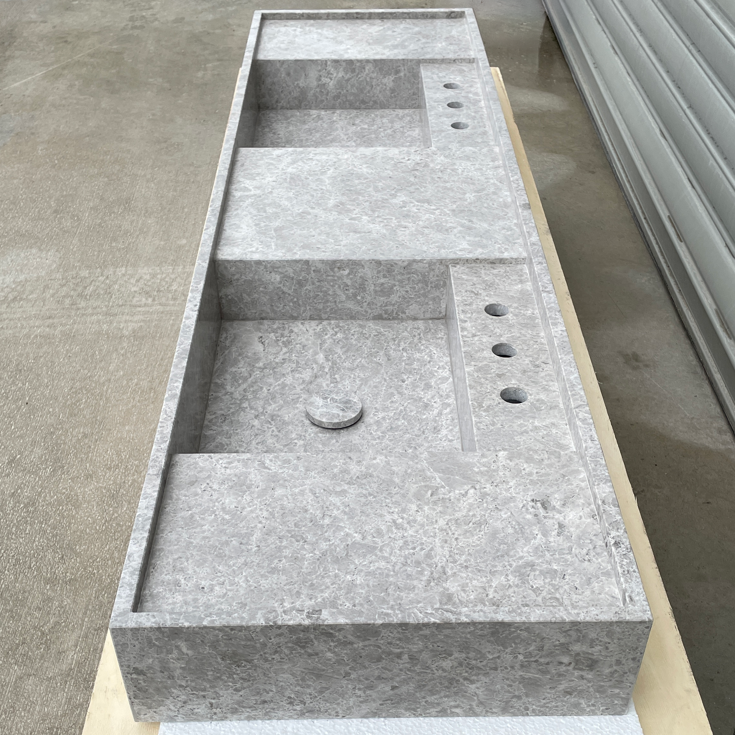 Handmade Tundra Grey Marble Double Sink: Custom Vanity Top (NS-136)