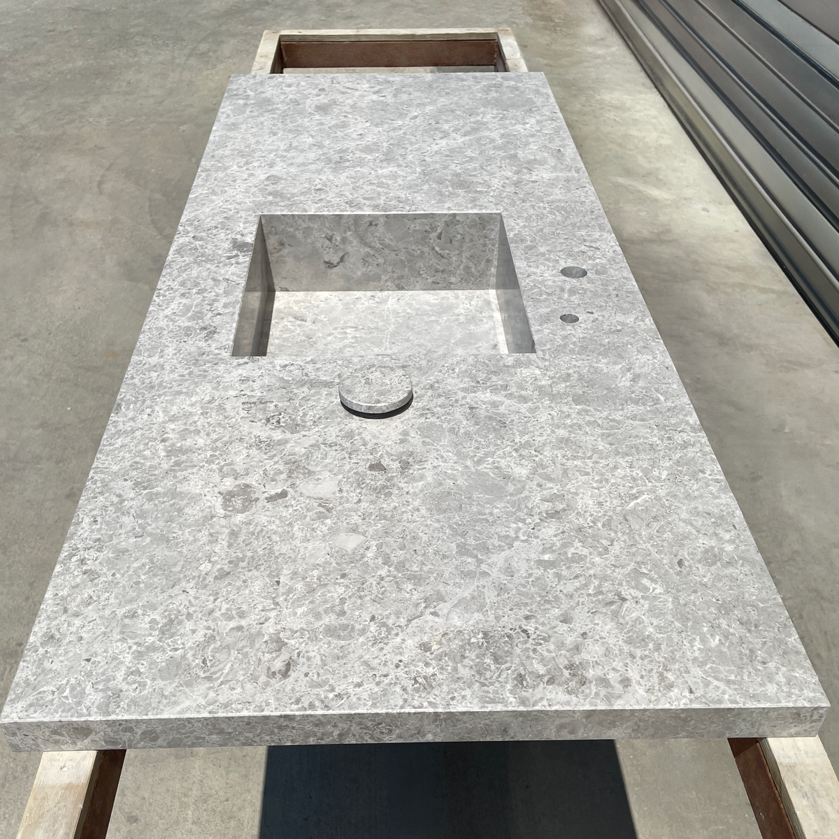 Handcrafted Tundra Grey Marble Sink: Custom Bathroom Vanity (NS-099)