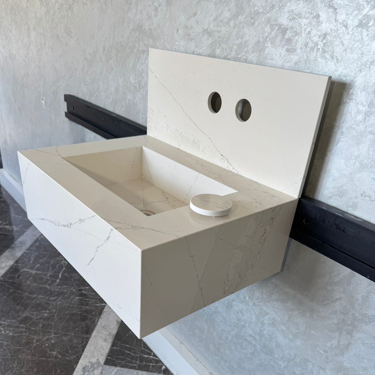 Custom Quartz Bathroom Sink – Handmade Quartz Vessel Sink, Integrated Quartz Countertop Sink, Modern Quartz Vanity Sink