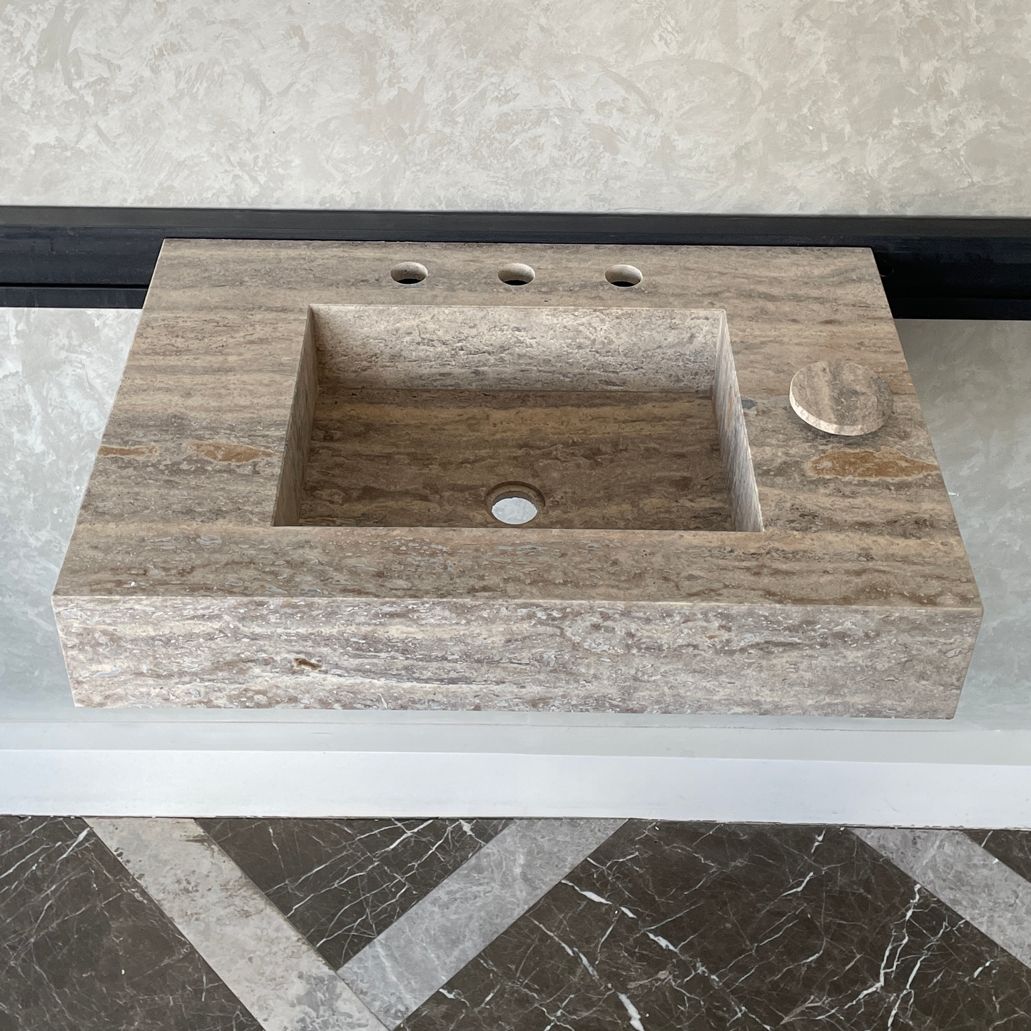 Handmade Vein Cut Silver Travertine Sink: Custom Bathroom Vanity (TR-042)