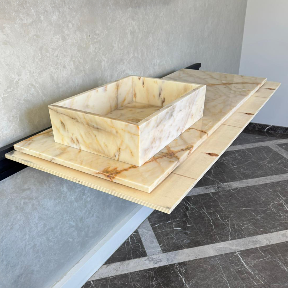 Custom Calacatta Gold Marble Sink – Handmade Natural Stone Bathroom Basin, Luxury Goldish Marble Vanity Top, Countertop and Sink