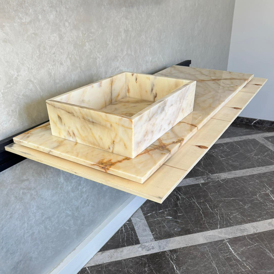 Custom Calacatta Gold Marble Sink – Handmade Natural Stone Bathroom Basin, Luxury Goldish Marble Vanity Top, Countertop and Sink