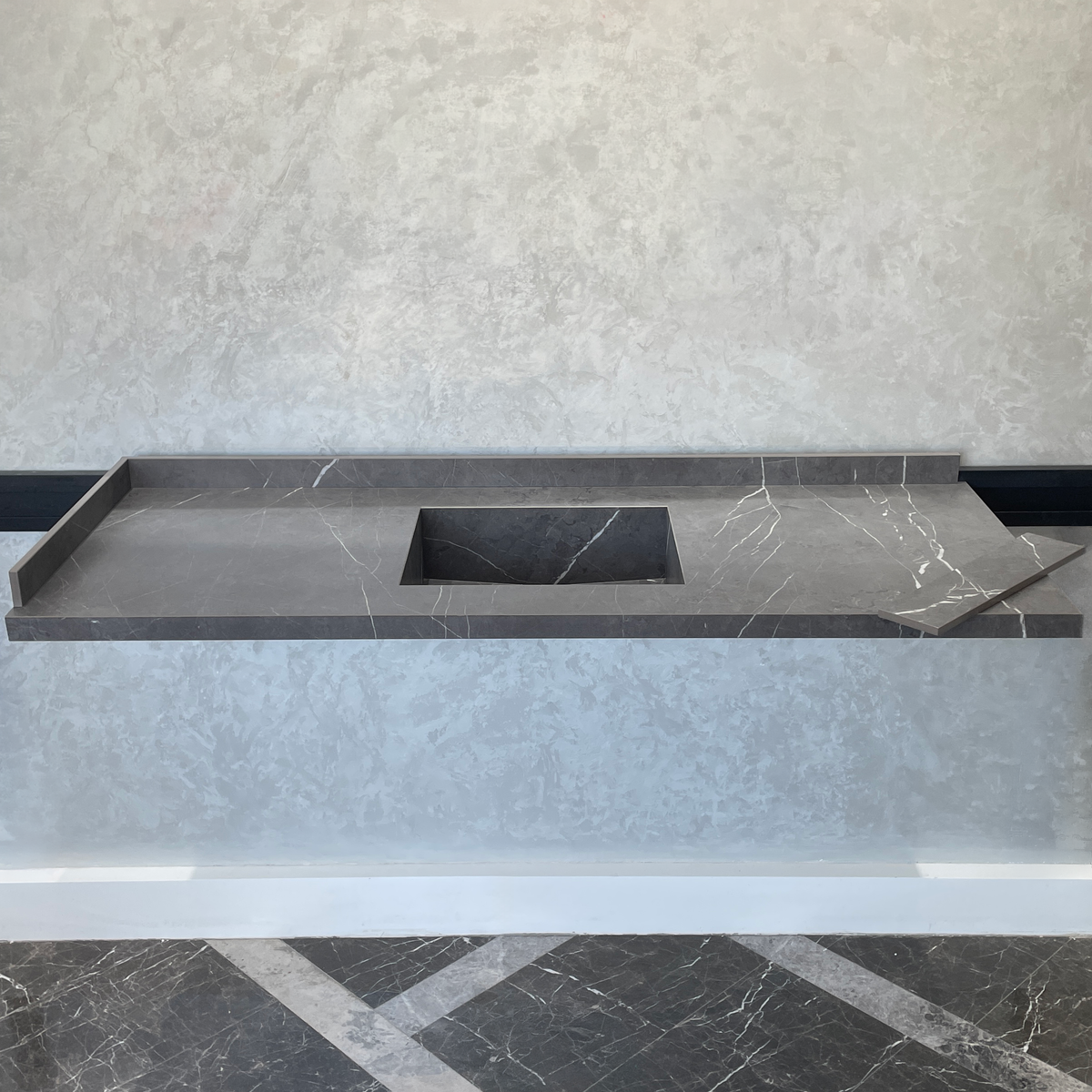 Handcrafted Custom Infinity Pietra Grey Porcelain Bathroom Sink: Custom Vanity Top or Wall Mount (ES-053)