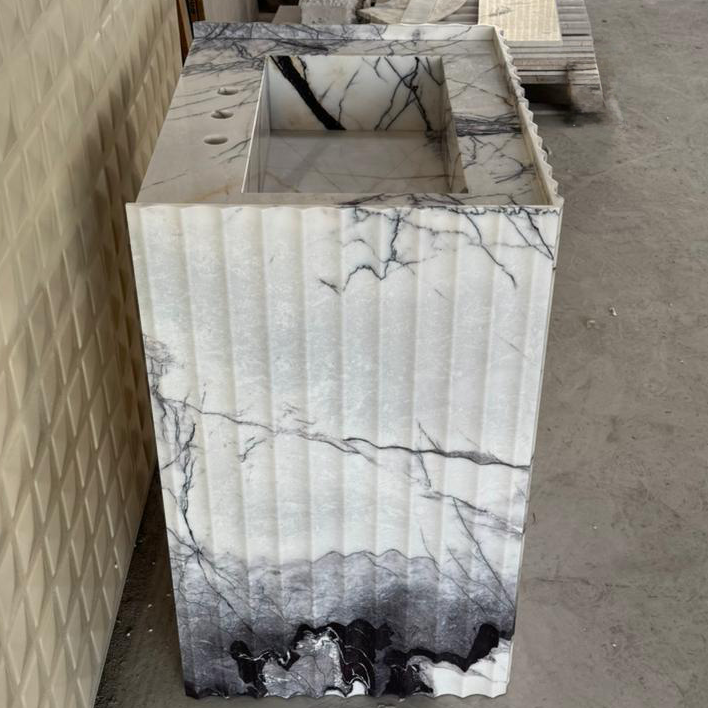 READY TO SHIP! Handcrafted Lilac Marble Pedestal Sink, Free-Standing Bathroom Vanity (NS-220)