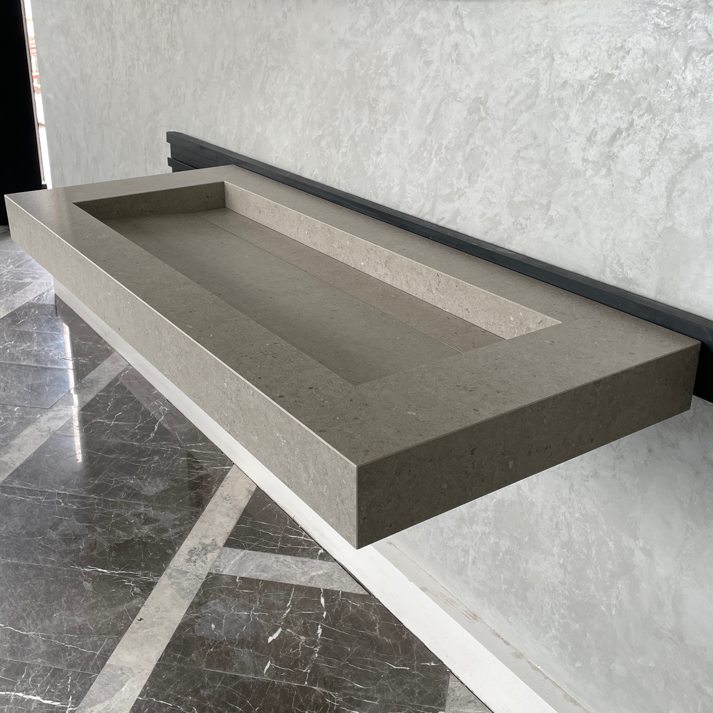 Handmade Argento Strata Naturale Porcelain Sink: Marble Look, Custom Bathroom Vanity (ES-061)