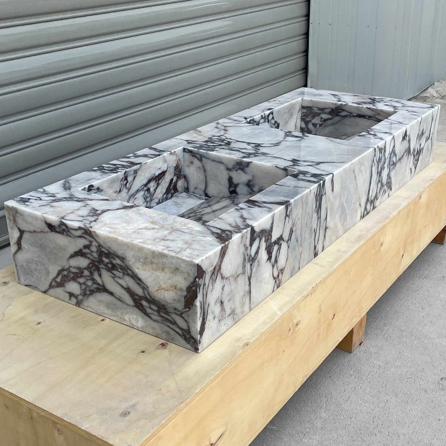 Handcrafted Calacatta Viola Marble Double Sink: Custom Bathroom Vanity (NS-150)