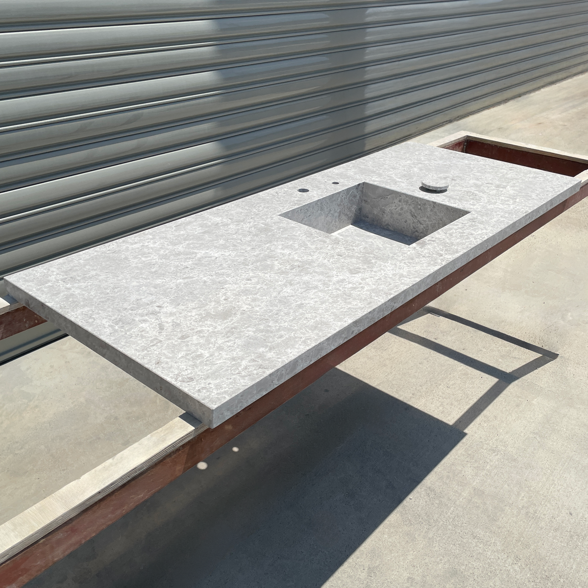 Handcrafted Tundra Grey Marble Sink: Custom Bathroom Vanity (NS-099)