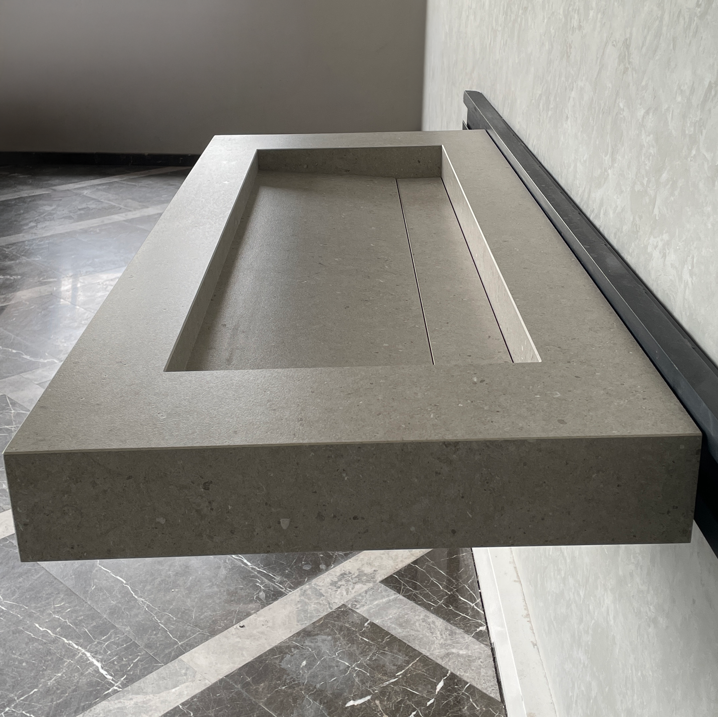 Handmade Argento Strata Naturale Porcelain Sink: Marble Look, Custom Bathroom Vanity (ES-061)