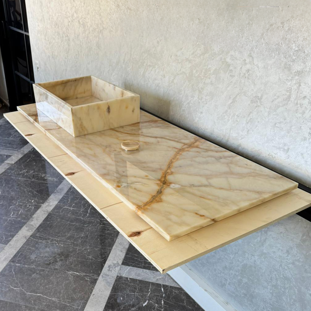 Custom Calacatta Gold Marble Sink – Handmade Natural Stone Bathroom Basin, Luxury Goldish Marble Vanity Top, Countertop and Sink