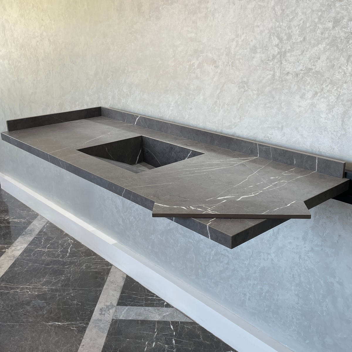 Handcrafted Custom Infinity Pietra Grey Porcelain Bathroom Sink: Custom Vanity Top or Wall Mount (ES-053)