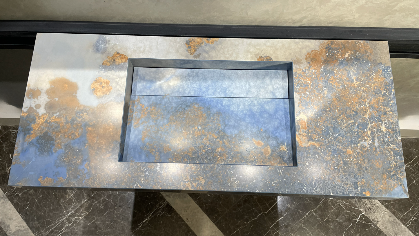 Handmade Thunderstorm Porcelain Sink: Marble Look, Custom Bathroom Vanity (ES-39)