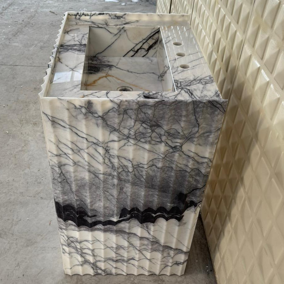 READY TO SHIP! Handcrafted Lilac Marble Pedestal Sink, Free-Standing Bathroom Vanity (NS-220)