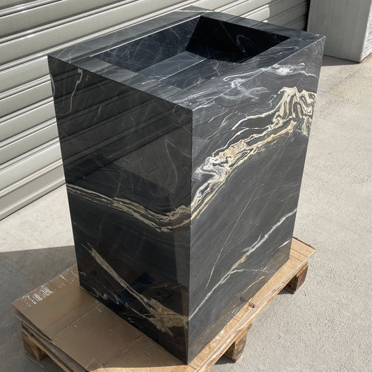Handmade Nero Picasso Marble Pedestal Sink: Custom Bathroom Vanity (NS-155)
