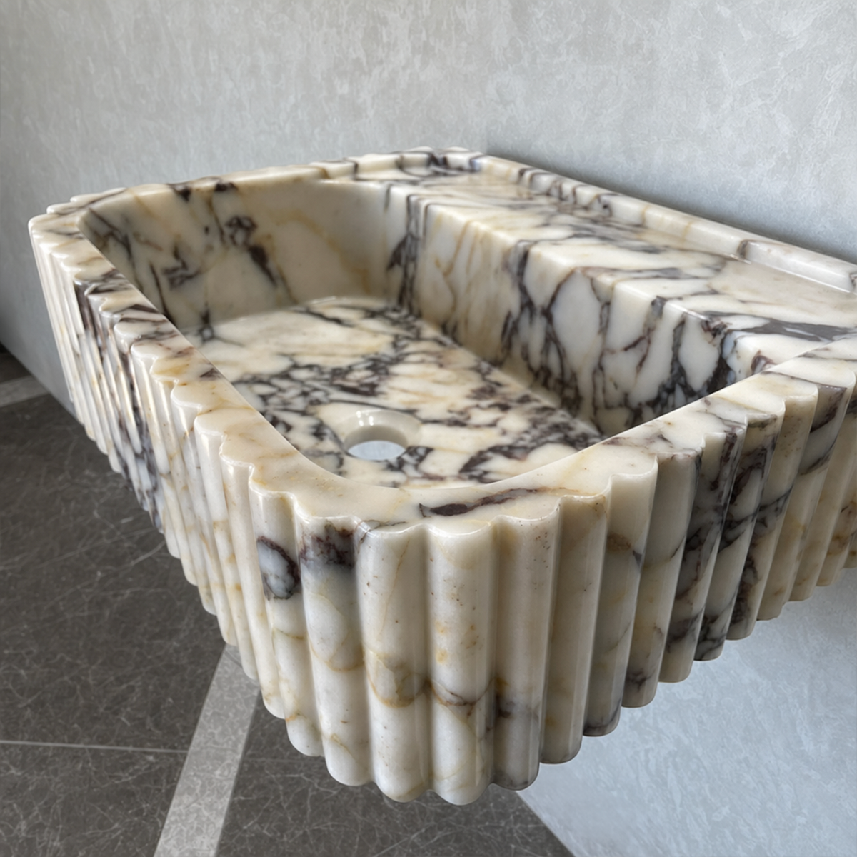 Hand Carved Custom Fluted Calacatta Viola Marble Sink (NS-031)