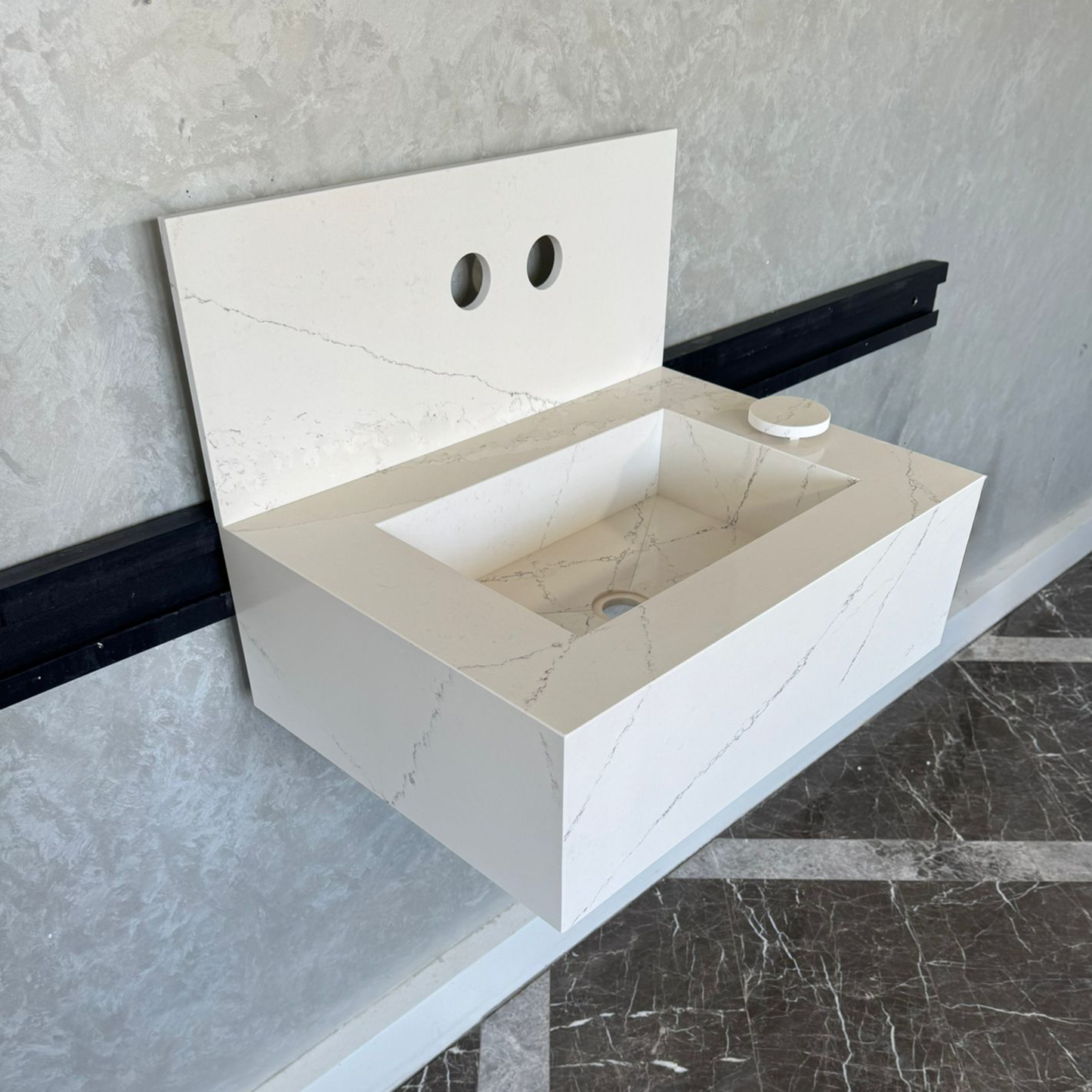 Custom Quartz Bathroom Sink – Handmade Quartz Vessel Sink, Integrated Quartz Countertop Sink, Modern Quartz Vanity Sink