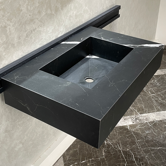 Handmade Lamar Marquina Porcelain Sink: Customizable Modern Bathroom Basin (ES-052)