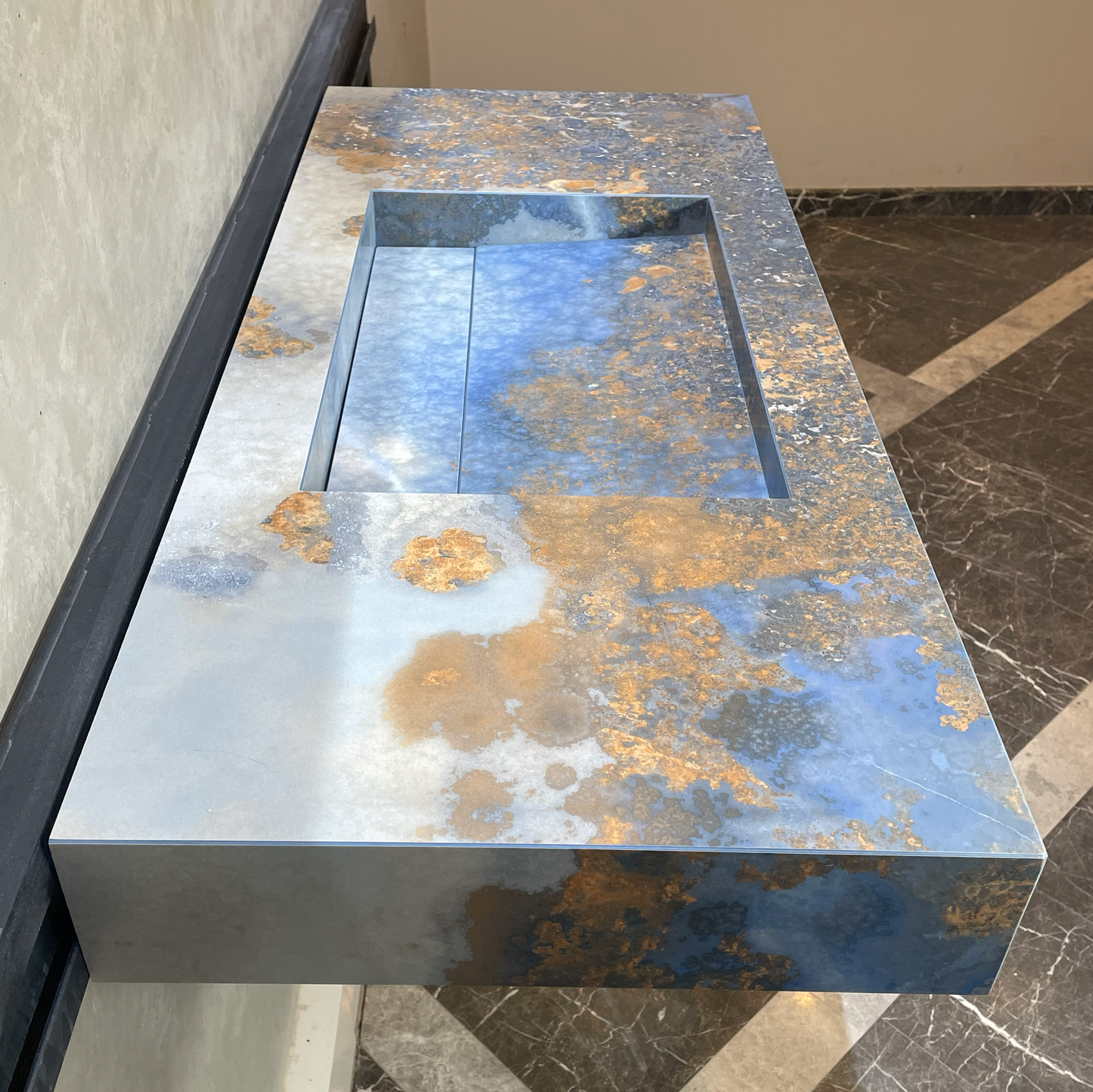 Handmade Thunderstorm Porcelain Sink: Marble Look, Custom Bathroom Vanity (ES-39)