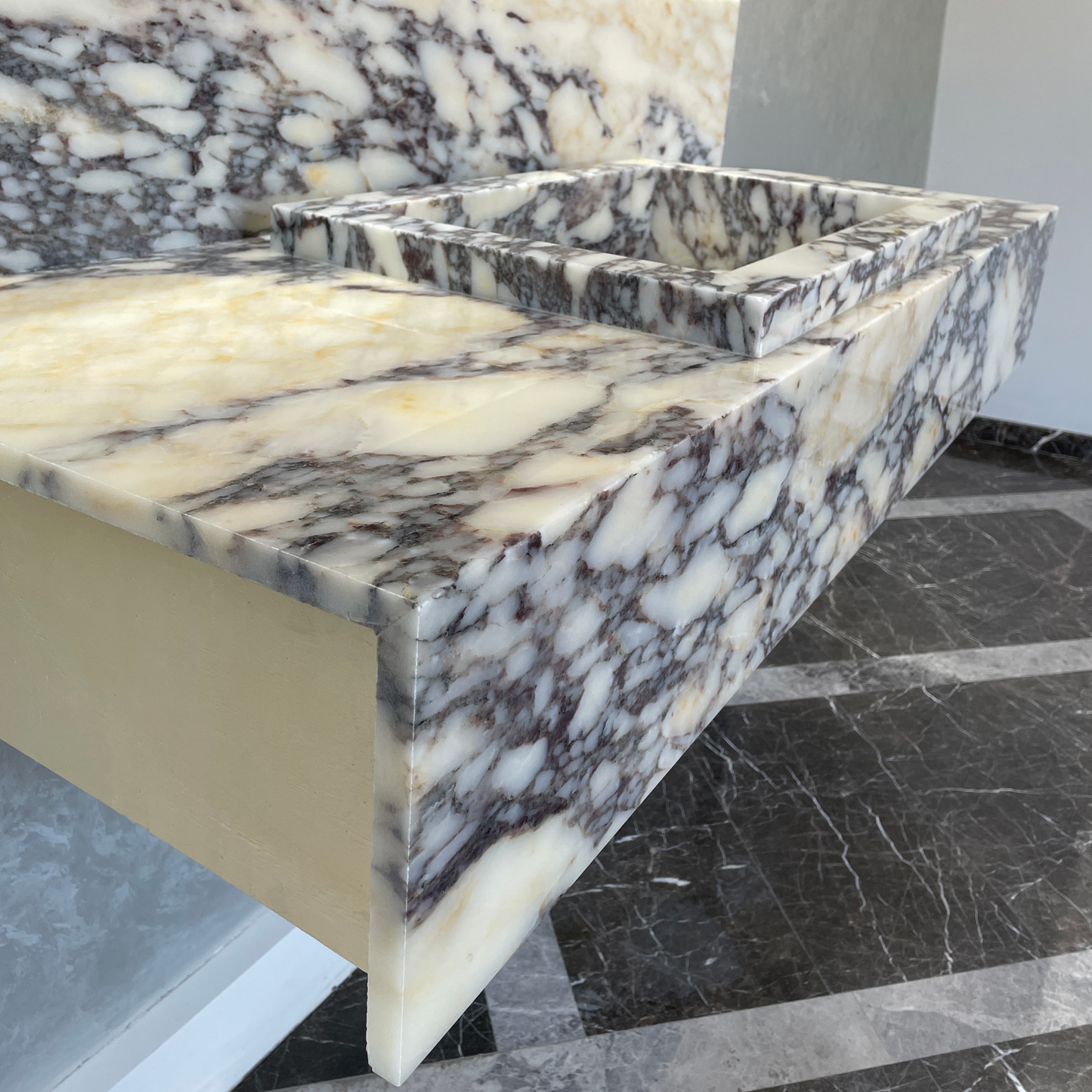 Handcrafted Calacatta Viola Marble Sink With Backsplash: Custom Bathroom Vanity (NS-129)