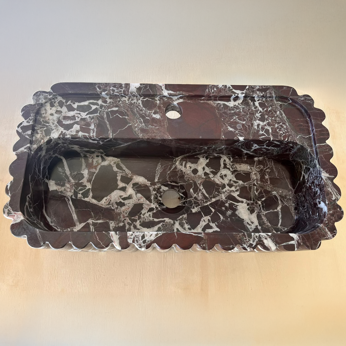 Hand Carved Custom Fluted Rosso Levanto Marble Sink (NS-030)