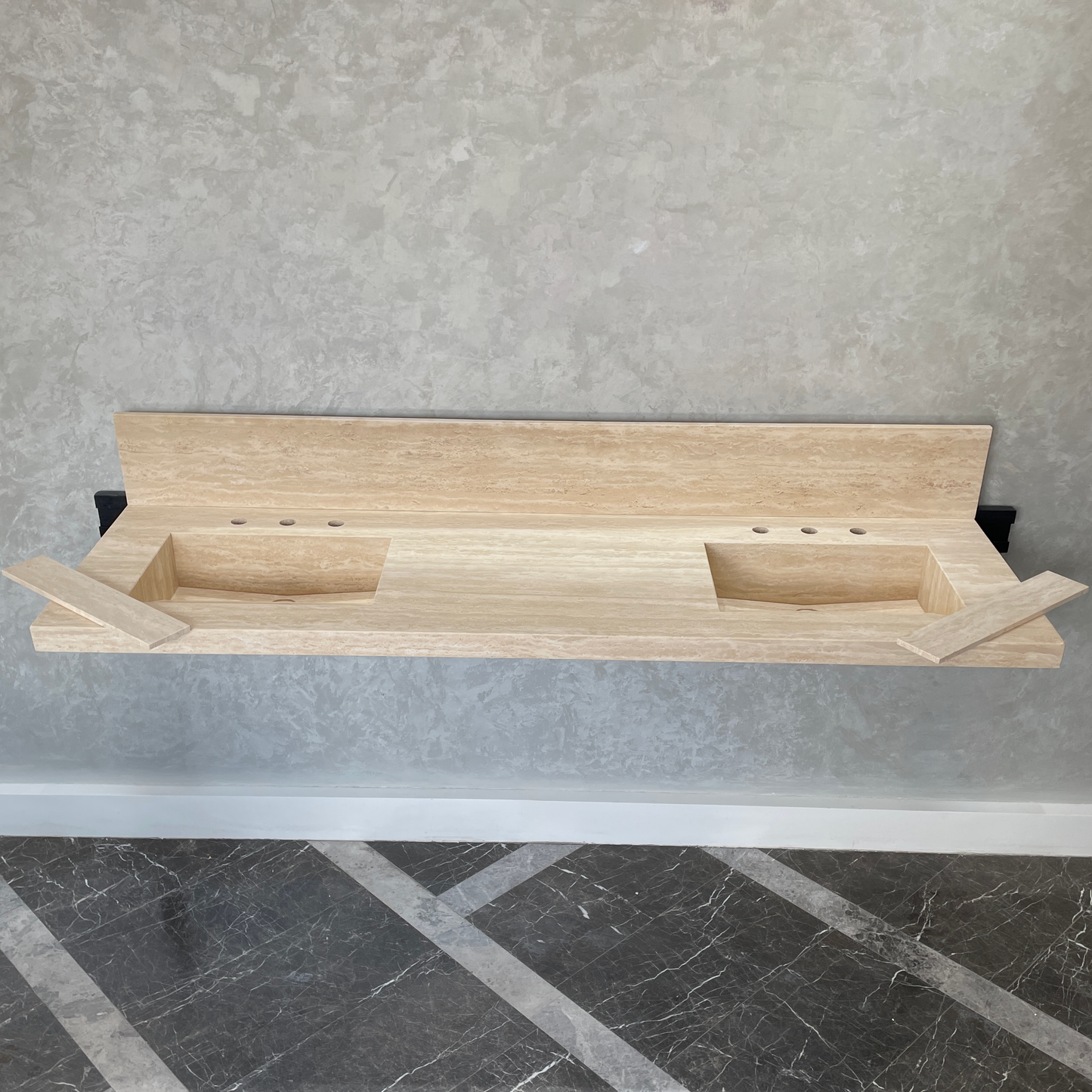Handcrafted Vein Cut Travertine Sink: Custom Beige Bathroom Vanity (TR-117)