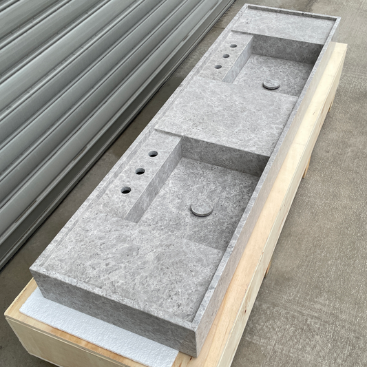 Handmade Tundra Grey Marble Double Sink: Custom Vanity Top (NS-136)
