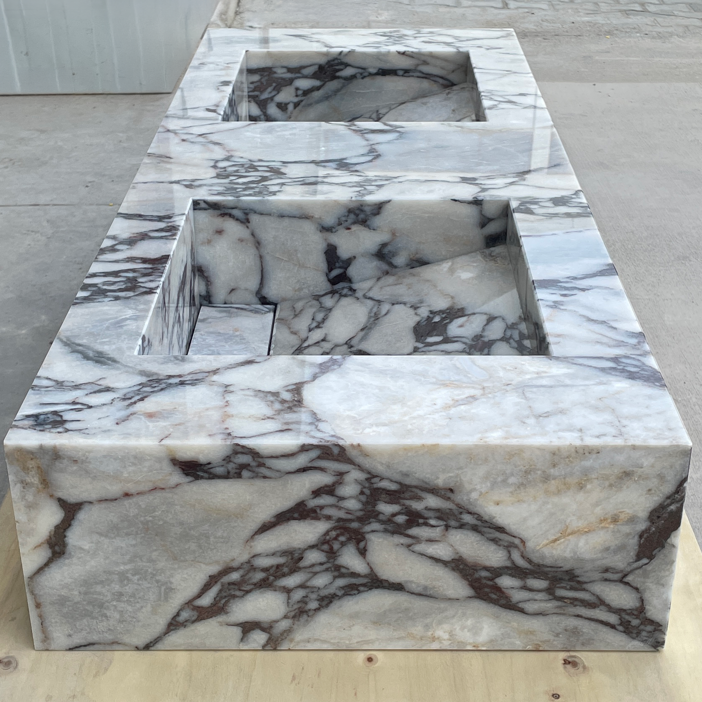 Handcrafted Calacatta Viola Marble Double Sink: Custom Bathroom Vanity (NS-150)