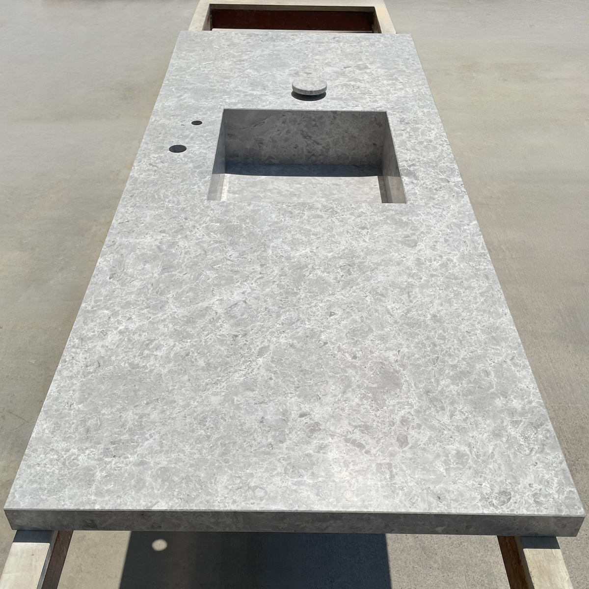 Handcrafted Tundra Grey Marble Sink: Custom Bathroom Vanity (NS-099)