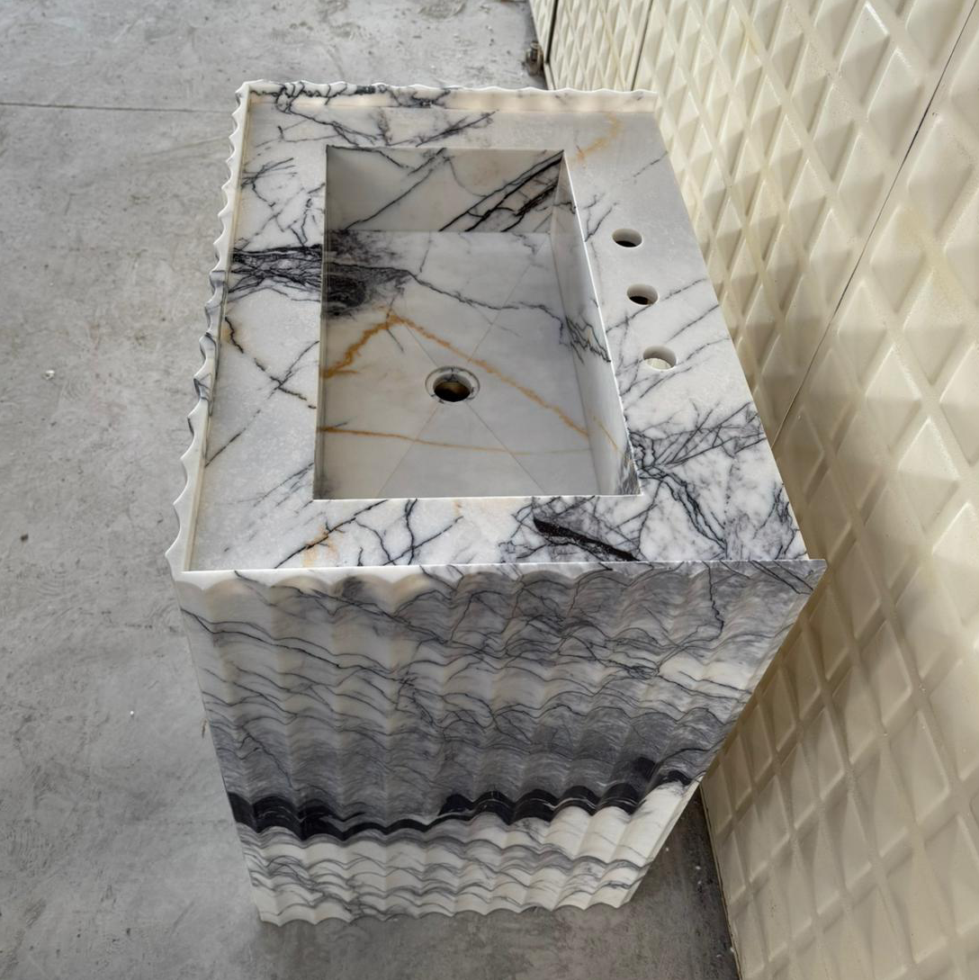 READY TO SHIP! Handcrafted Lilac Marble Pedestal Sink, Free-Standing Bathroom Vanity (NS-220)