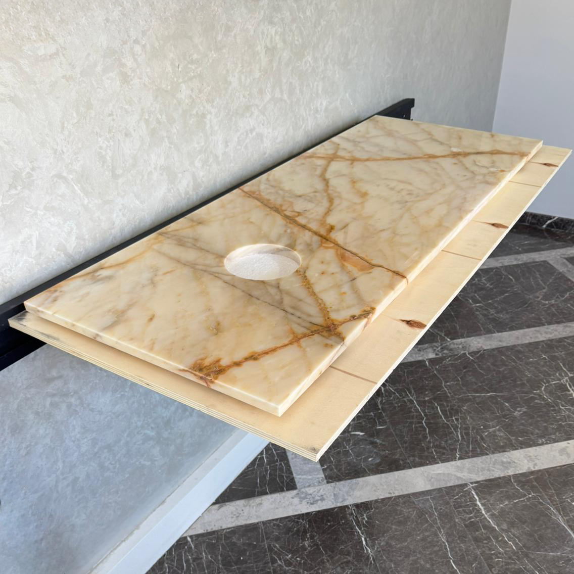 Custom Calacatta Gold Marble Sink – Handmade Natural Stone Bathroom Basin, Luxury Goldish Marble Vanity Top, Countertop and Sink