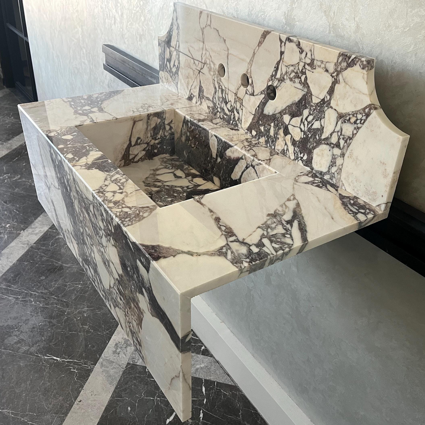 Handmade Calacatta Viola Marble Sink: Custom Natural Stone Bathroom Vanity (NS-055)
