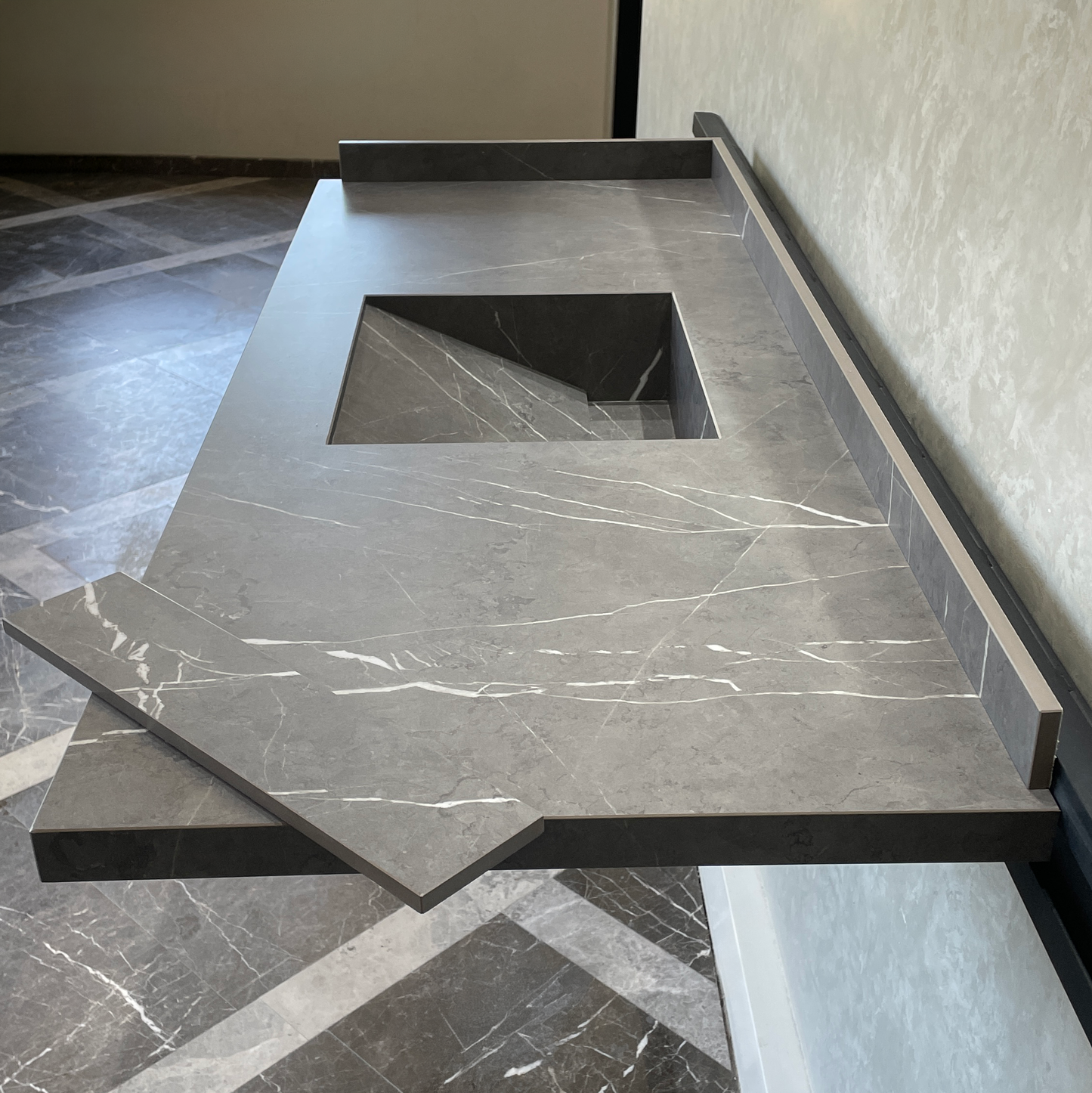 Handcrafted Custom Infinity Pietra Grey Porcelain Bathroom Sink: Custom Vanity Top or Wall Mount (ES-053)