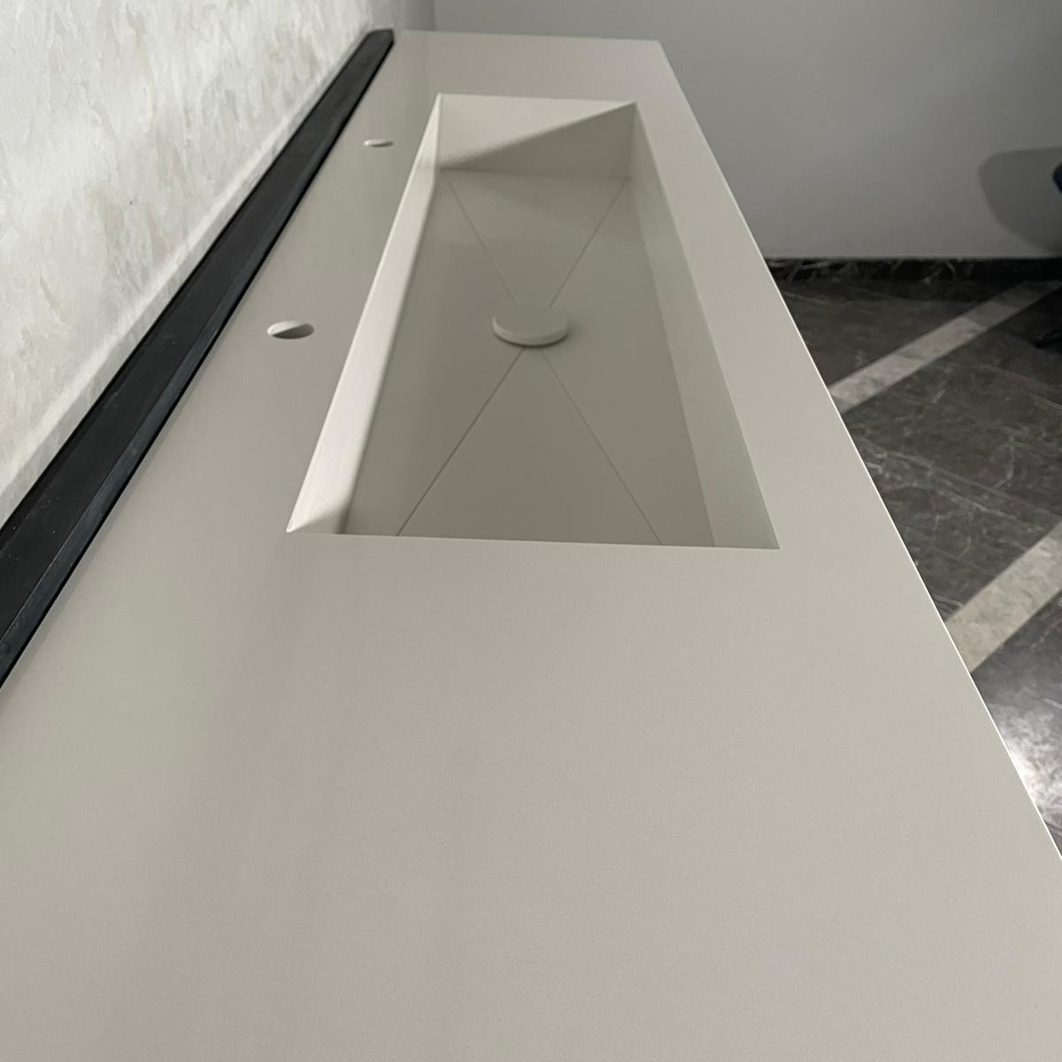 Custom White Quartz Large Bathroom Trough Sink: Wall Mount Vanity (QU-95)