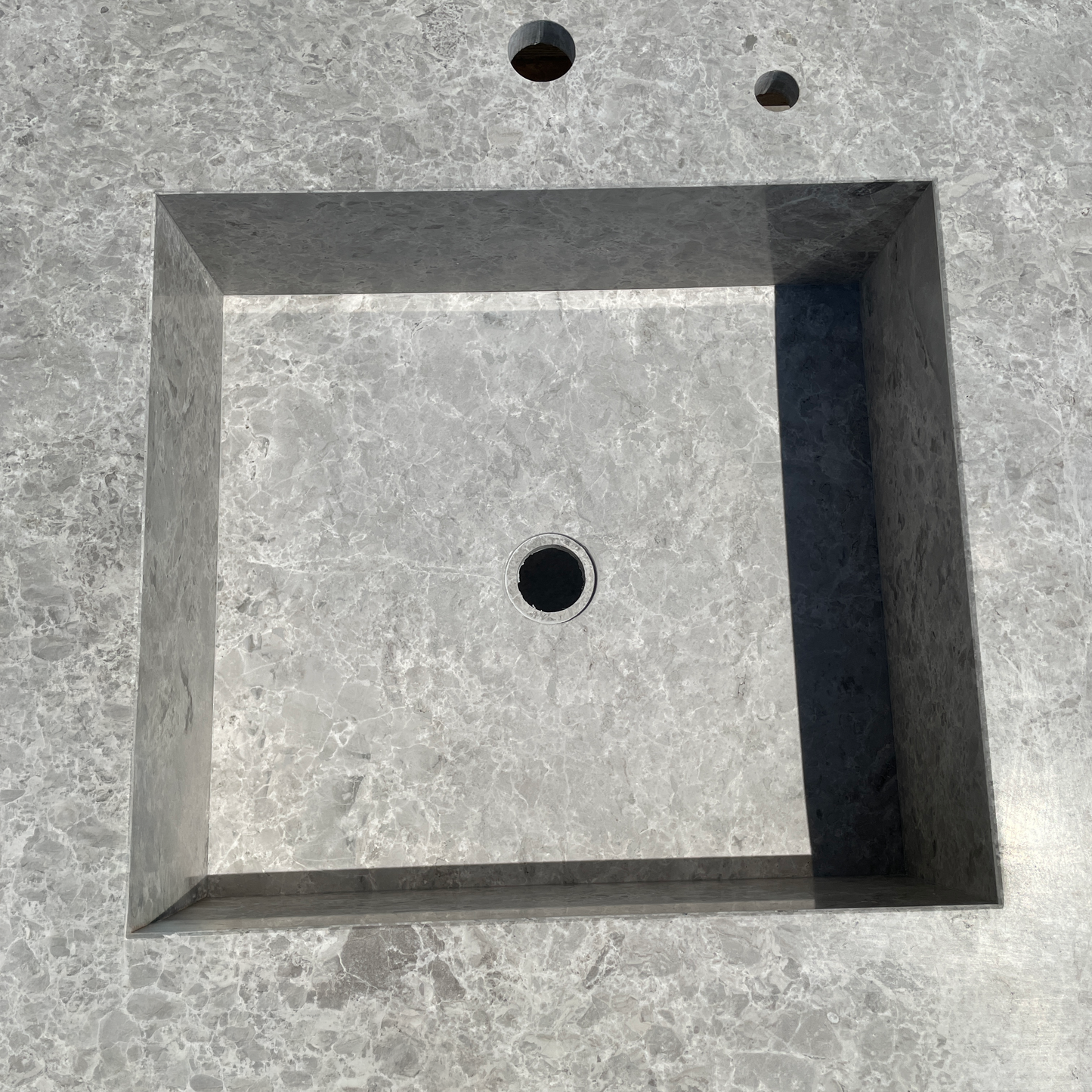 Handcrafted Tundra Grey Marble Sink: Custom Bathroom Vanity (NS-099)