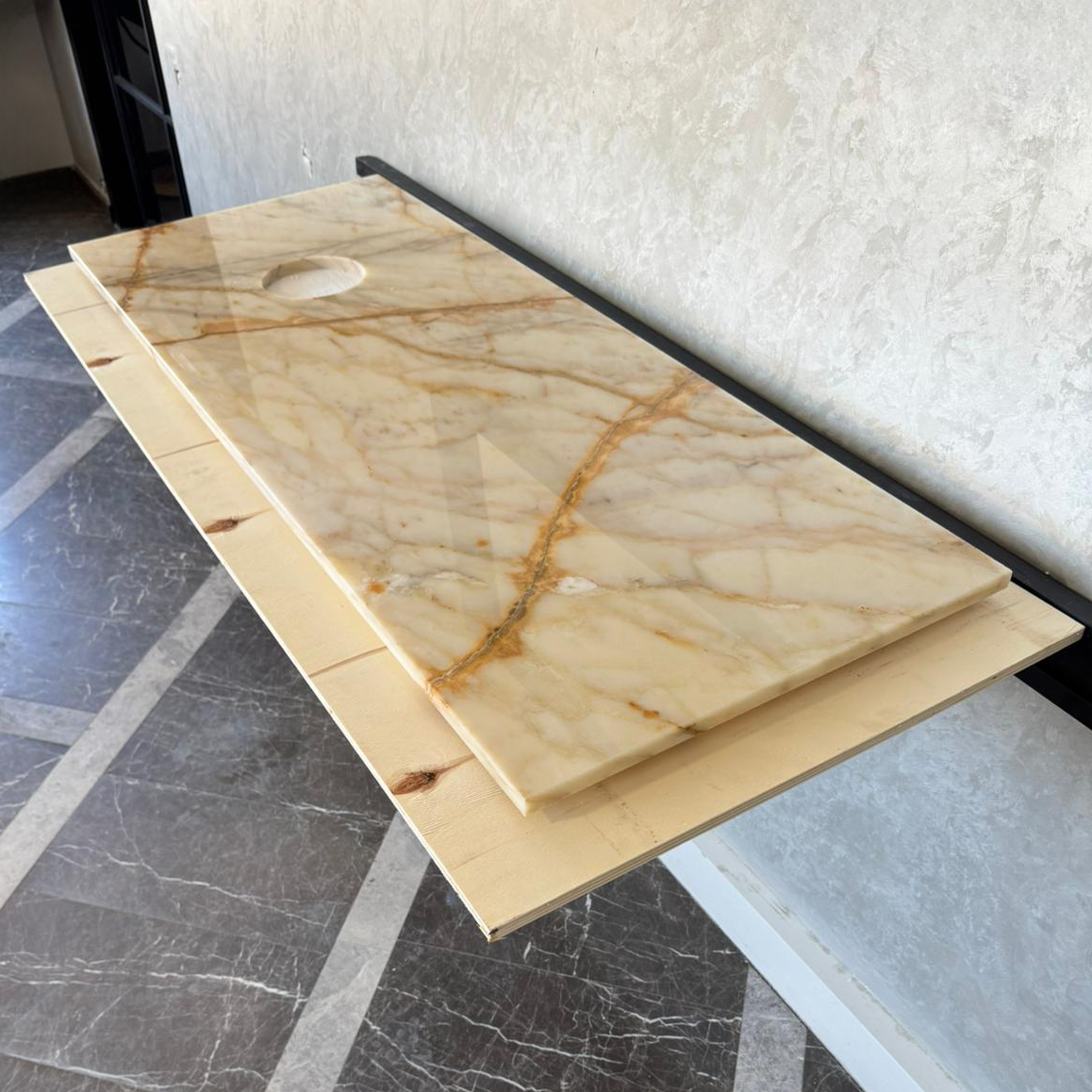Custom Calacatta Gold Marble Sink – Handmade Natural Stone Bathroom Basin, Luxury Goldish Marble Vanity Top, Countertop and Sink